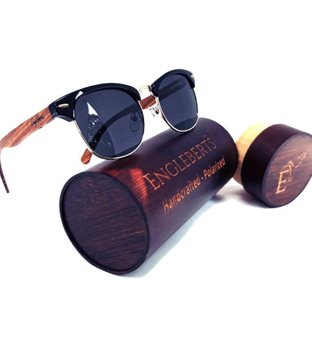 Real Walnut Wood Club Style Sunglasses With Bamboo Case, Polarized